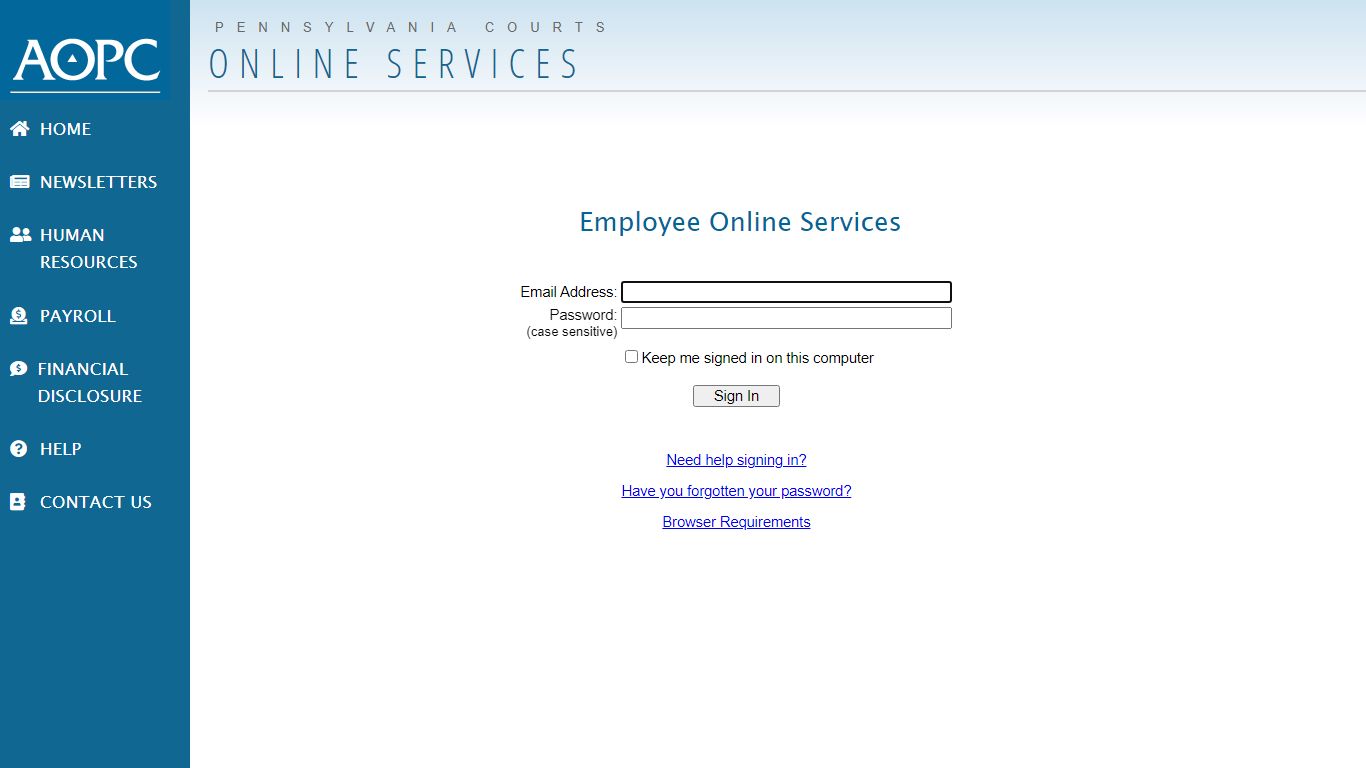 PA Courts Online Services - Sign In